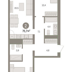 Квартира 75,7 м², 2-комнатная - изображение 3