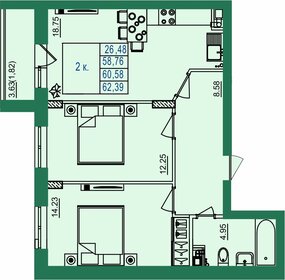 Квартира 60,6 м², 2-комнатная - изображение 1