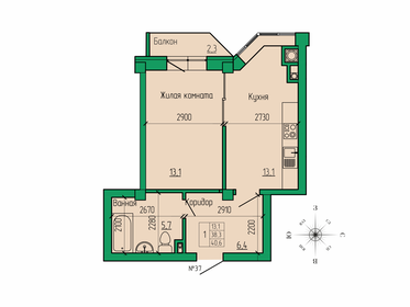 Квартира 40,6 м², 1-комнатная - изображение 1