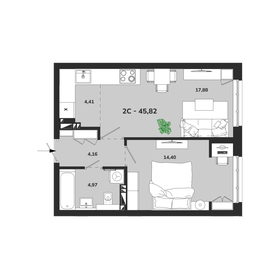 Квартира 45,8 м², 2-комнатная - изображение 1