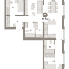 Квартира 90,9 м², 2-комнатная - изображение 3