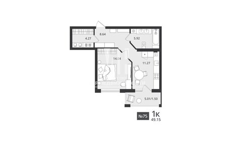 Квартира 49,2 м², 1-комнатная - изображение 1
