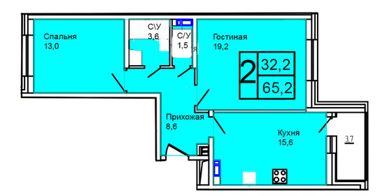 Квартира 65,2 м², 2-комнатная - изображение 1