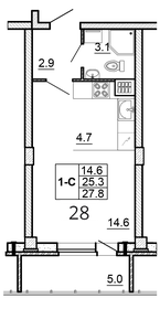 Квартира 27,8 м², студия - изображение 1
