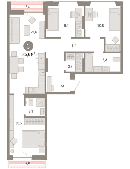 92,4 м², 3-комнатная квартира 13 800 000 ₽ - изображение 93