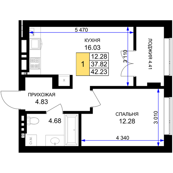 42,2 м², 1-комнатная квартира 7 396 162 ₽ - изображение 31
