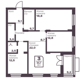 Квартира 91,1 м², 3-комнатная - изображение 1