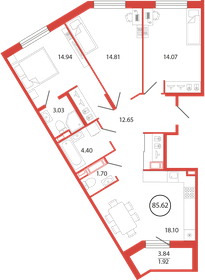 Квартира 85,7 м², 3-комнатная - изображение 1