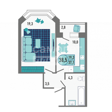 Квартира 38,5 м², 1-комнатная - изображение 1