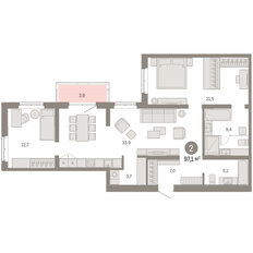 Квартира 97,1 м², 2-комнатная - изображение 3