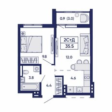 Квартира 35,5 м², 2-комнатная - изображение 3