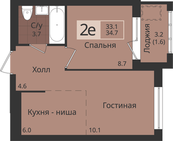 Квартира 34,7 м², 2-комнатная - изображение 1