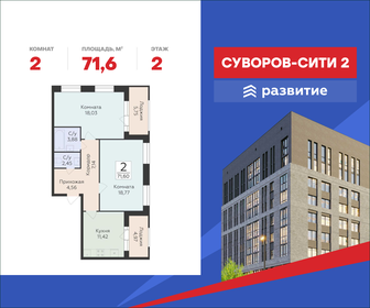 Квартира 71,6 м², 2-комнатная - изображение 1