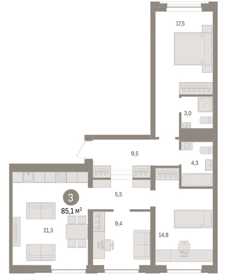 99,1 м², 3-комнатная квартира 12 500 000 ₽ - изображение 115