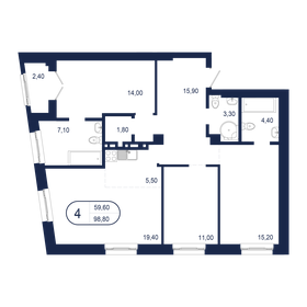 Квартира 98,8 м², 4-комнатная - изображение 1