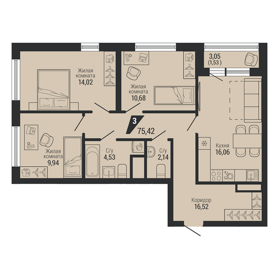 92,2 м², 4-комнатная квартира 12 450 000 ₽ - изображение 101