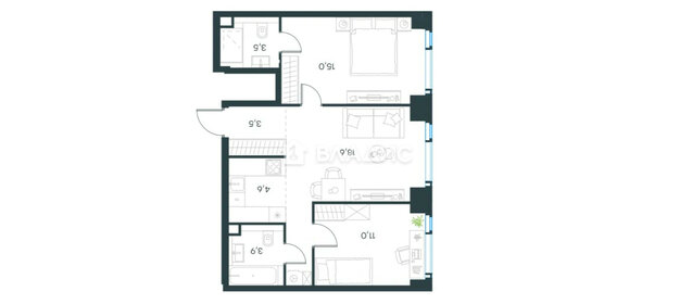 Квартира 61 м², 3-комнатная - изображение 1