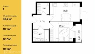 Квартира 36 м², 1-комнатная - изображение 1