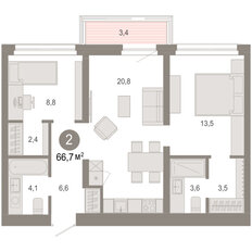 Квартира 66,7 м², 2-комнатная - изображение 4