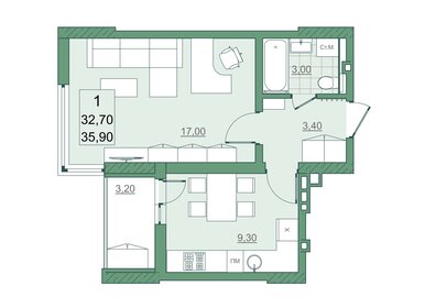 Квартира 32,7 м², 1-комнатная - изображение 2