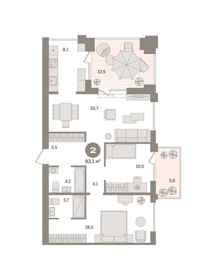 73,1 м², 2-комнатная квартира 12 869 120 ₽ - изображение 24