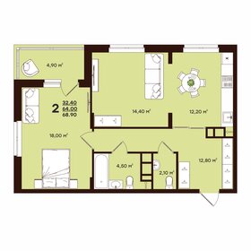 Квартира 68,9 м², 2-комнатная - изображение 1