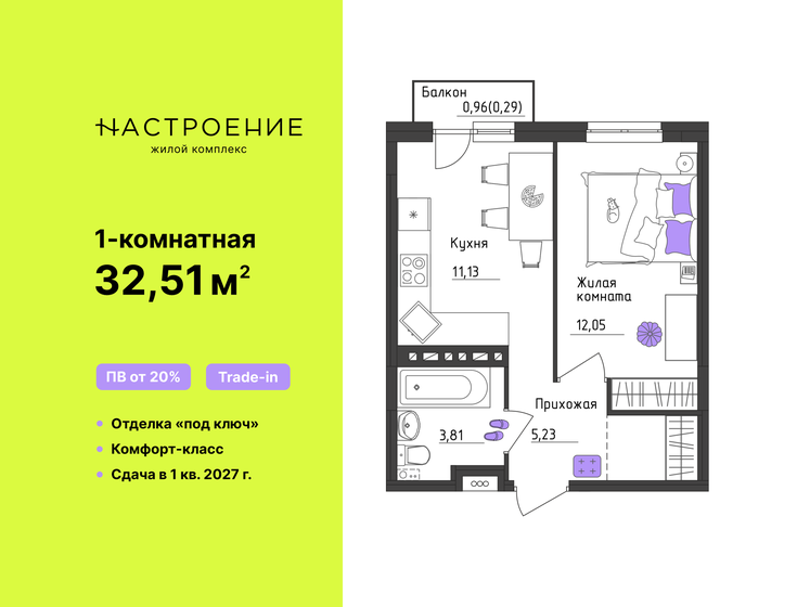 32,5 м², 1-комнатная квартира 4 085 304 ₽ - изображение 1
