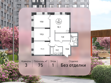 Квартира 75 м², 3-комнатная - изображение 1