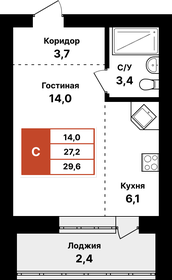 Квартира 29,6 м², 1-комнатная - изображение 1