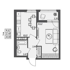 Квартира 34,1 м², 1-комнатная - изображение 1