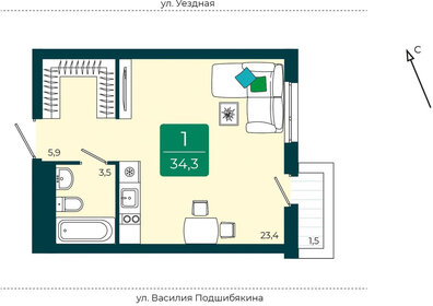 Квартира 34,3 м², студия - изображение 1