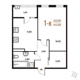 Квартира 44,5 м², 1-комнатная - изображение 1