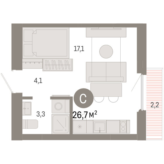 33,7 м², квартира-студия 5 590 000 ₽ - изображение 42