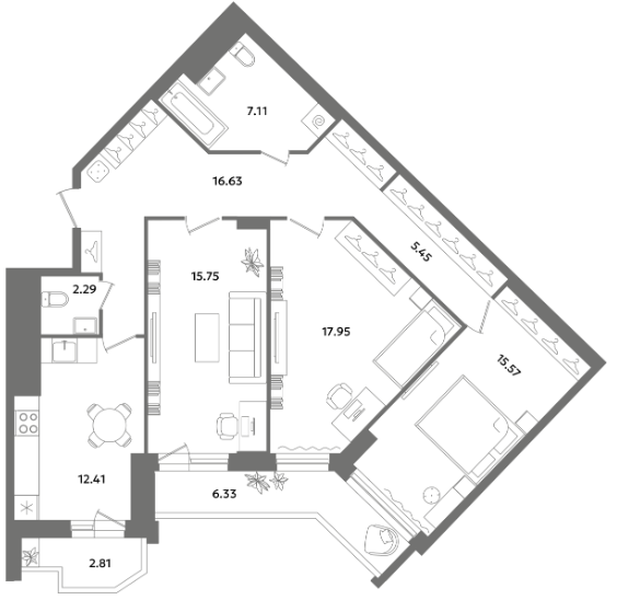 55,7 м², 2-комнатная квартира 6 686 400 ₽ - изображение 23