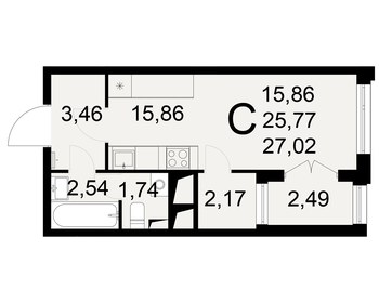 Квартира 27 м², студия - изображение 1
