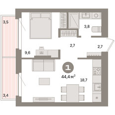 Квартира 44,4 м², 1-комнатная - изображение 3