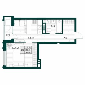 Квартира 36,7 м², 1-комнатная - изображение 1