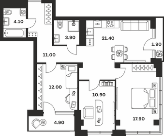 Квартира 88 м², 3-комнатная - изображение 1