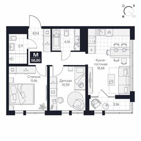 Квартира 58,8 м², 2-комнатная - изображение 1