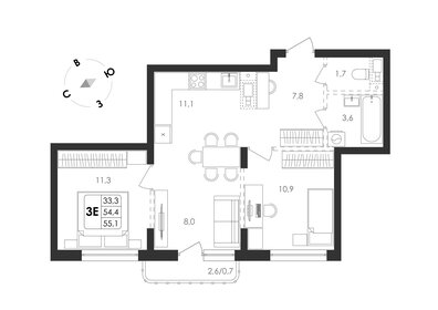 Квартира 55,1 м², 3-комнатная - изображение 1