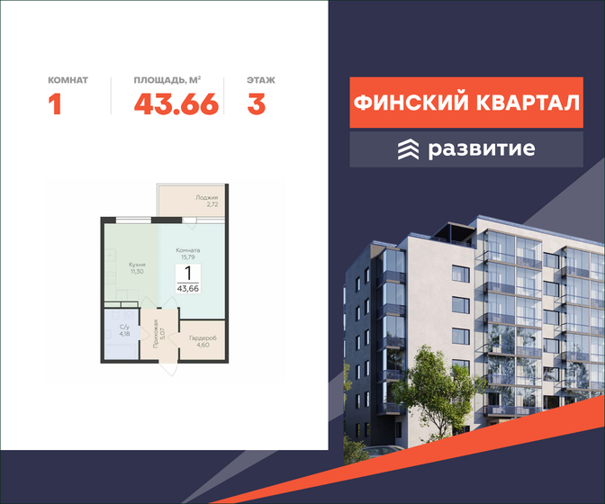43,7 м², 1-комнатная квартира 6 139 469 ₽ - изображение 66