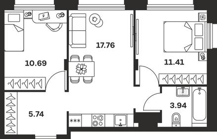 Квартира 49,5 м², 2-комнатная - изображение 1
