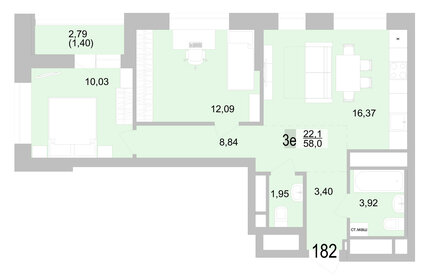 Квартира 58 м², 2-комнатная - изображение 1