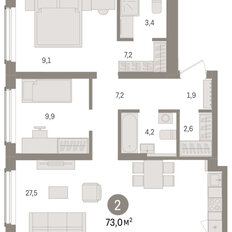 Квартира 73 м², 2-комнатная - изображение 3