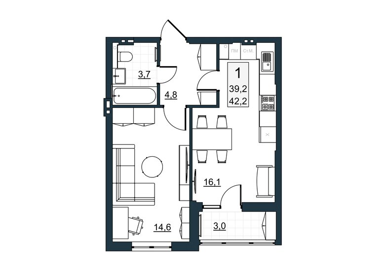 37,1 м², 1-комнатная квартира 5 387 200 ₽ - изображение 63