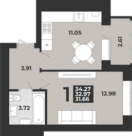 Квартира 34,3 м², 1-комнатная - изображение 1
