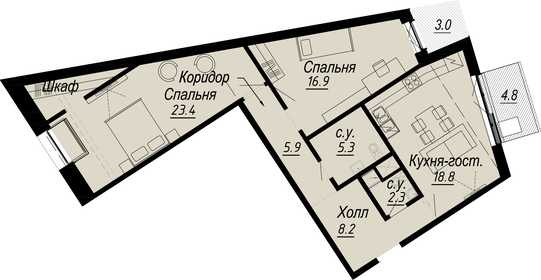 Квартира 83,1 м², 2-комнатная - изображение 1