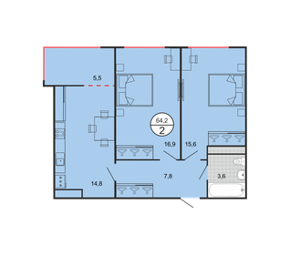Квартира 64,2 м², 2-комнатная - изображение 1