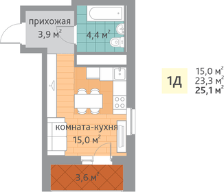 Квартира 25,1 м², студия - изображение 1