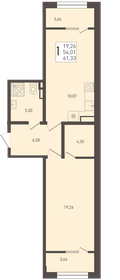 Квартира 61,3 м², 1-комнатная - изображение 1